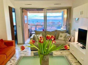 2 room flat with sea view, private parking, swimming pool, and AC